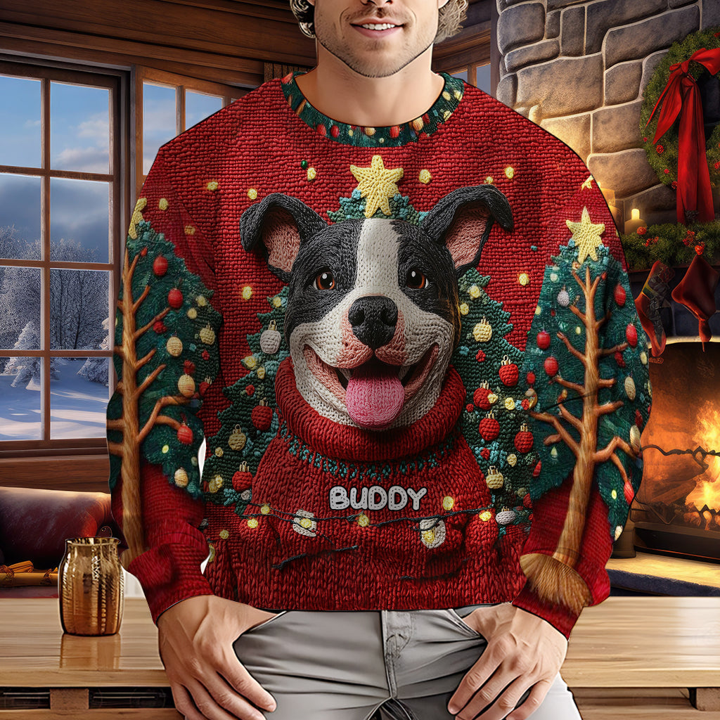 Pull de Noël humoristique pour pitbull - Pull moche personnalisé pour chien