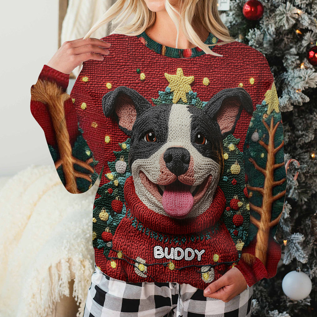 Pull de Noël humoristique pour pitbull - Pull moche personnalisé pour chien
