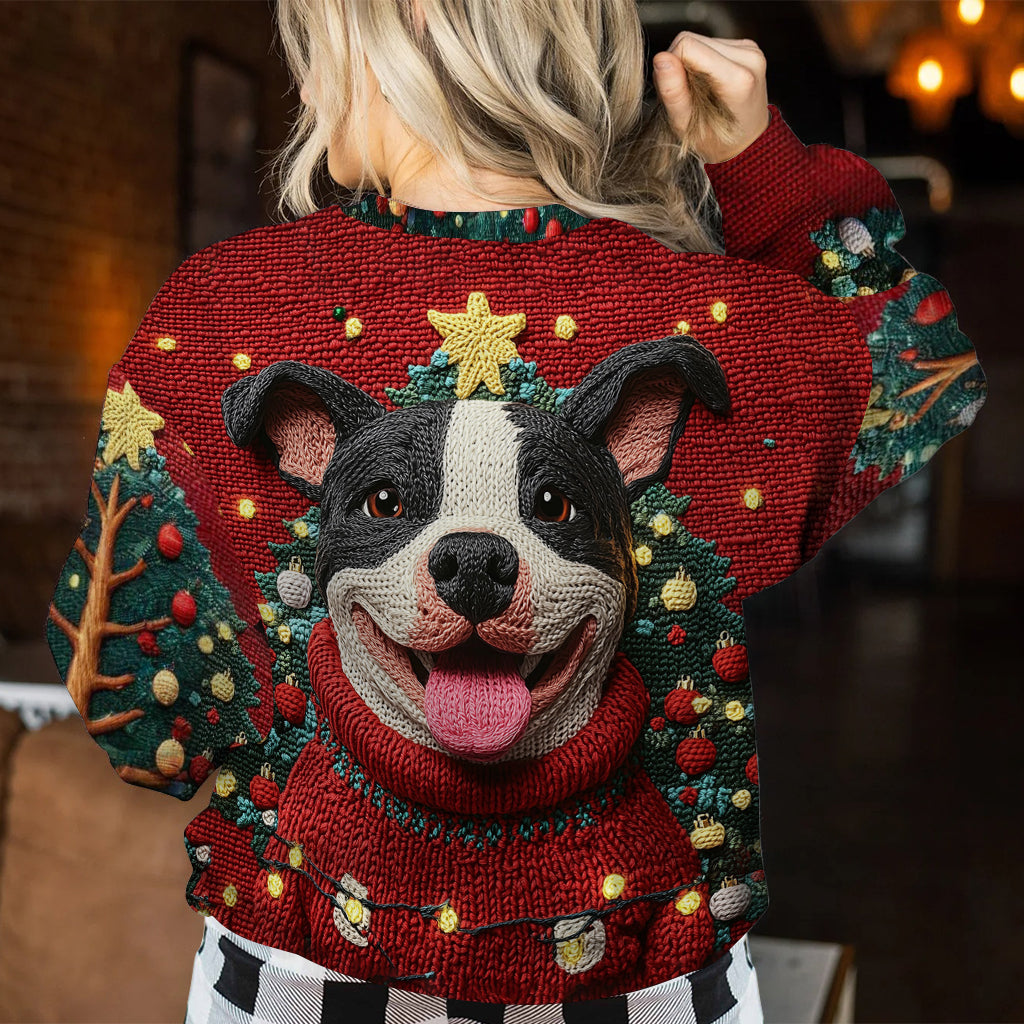 Pull de Noël humoristique pour pitbull - Pull moche personnalisé pour chien