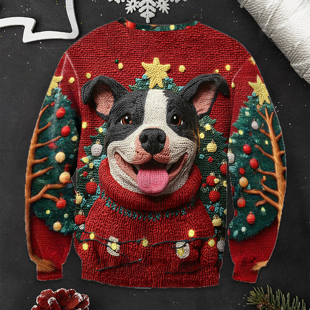 Pull de Noël humoristique pour pitbull - Pull moche personnalisé pour chien