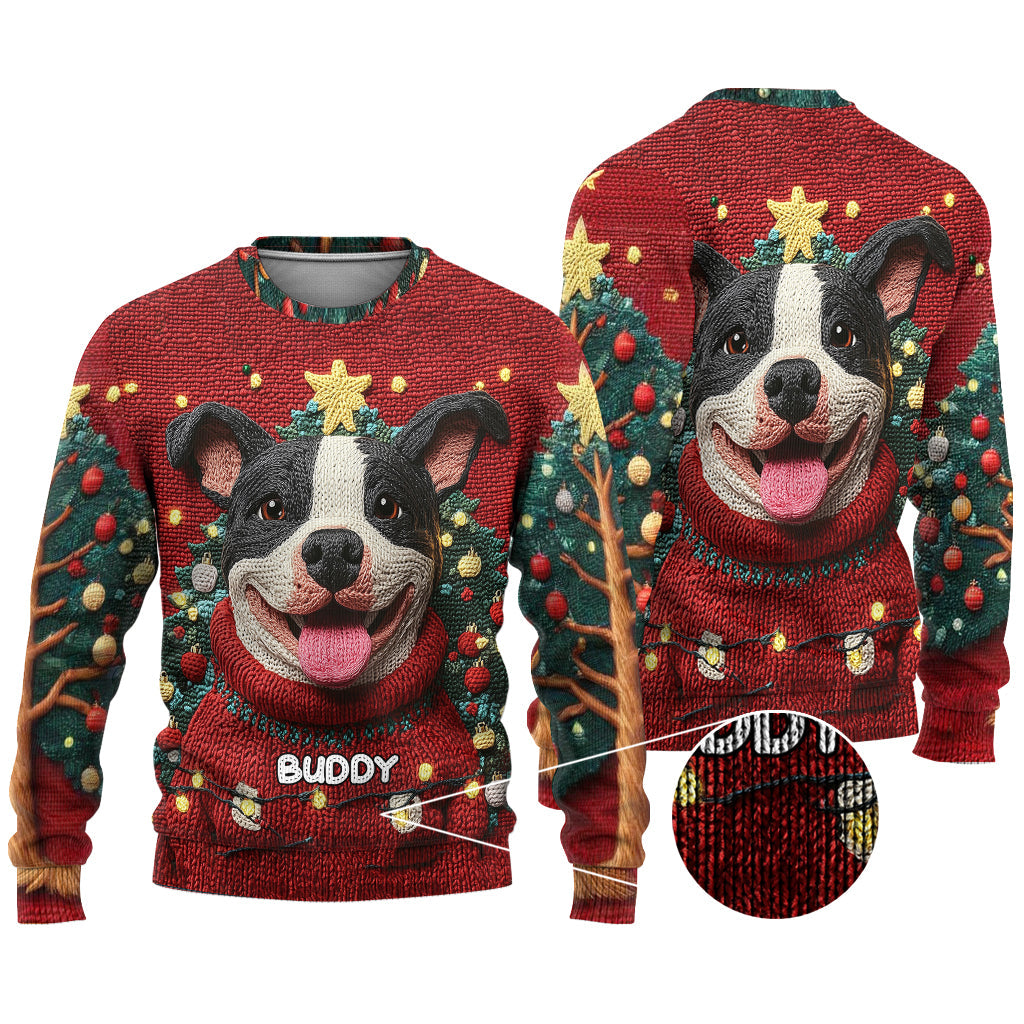 Pull de Noël humoristique pour pitbull - Pull moche personnalisé pour chien