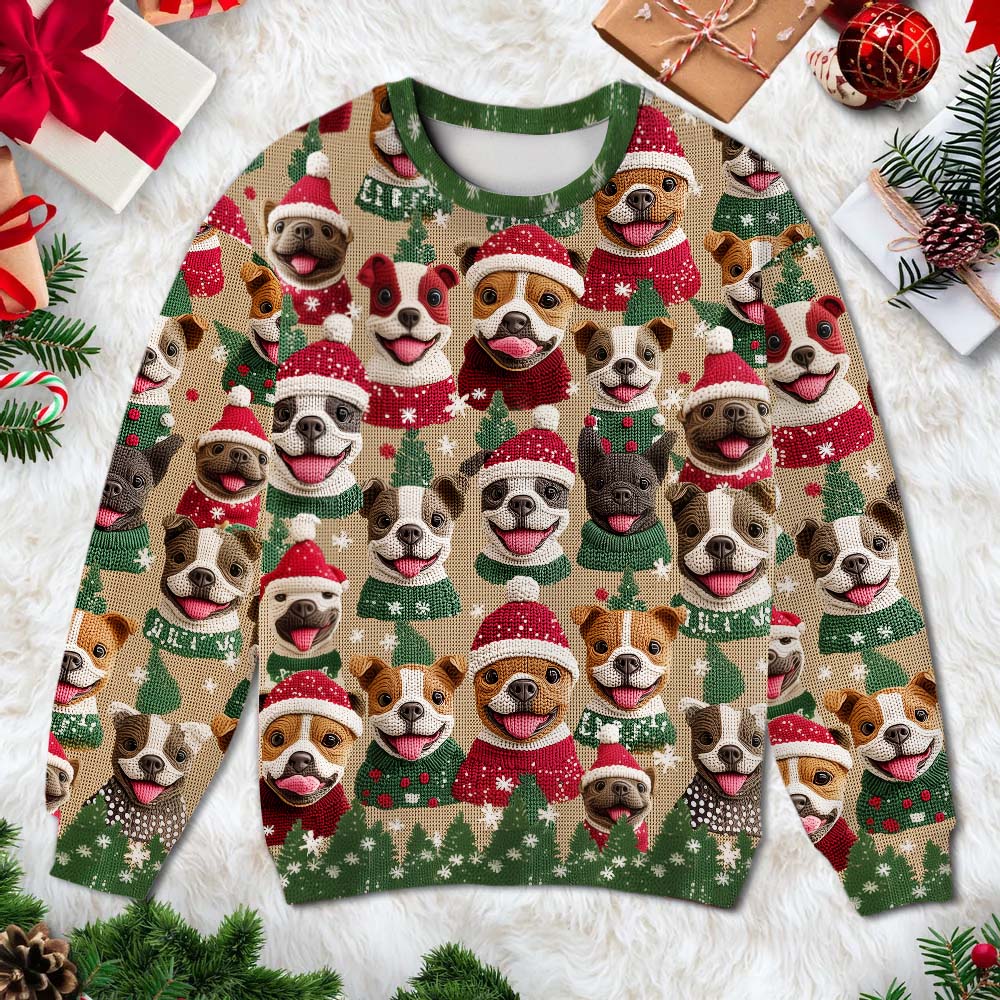 Pull de Noël à motif pitbull - Pull moche pour chien