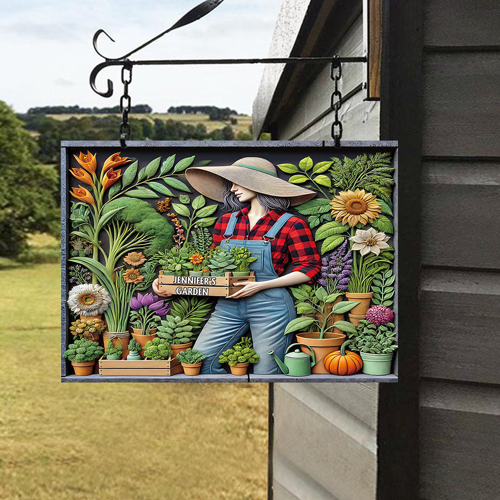Love Gardening - Personalized Gardening Rectangle Metal Sign
