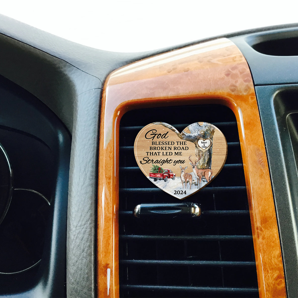 God Blessed The Broken Road That Leds Me To You - Personalized Couple Shaped Car Visor Clip