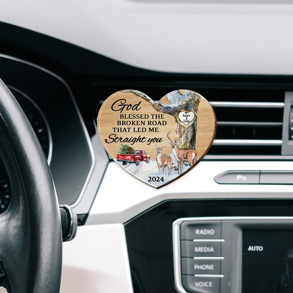 God Blessed The Broken Road That Leds Me To You - Personalized Couple Shaped Car Visor Clip