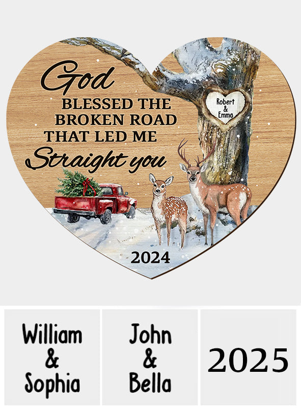 God Blessed The Broken Road That Leds Me To You - Personalized Couple Shaped Car Visor Clip