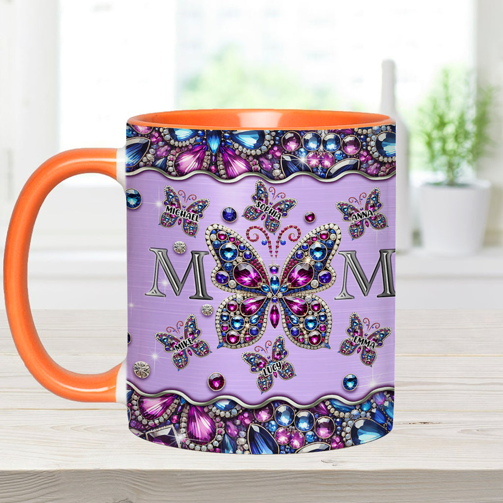 Mom And Children Butterflies - Personalized Mother Accent Mug