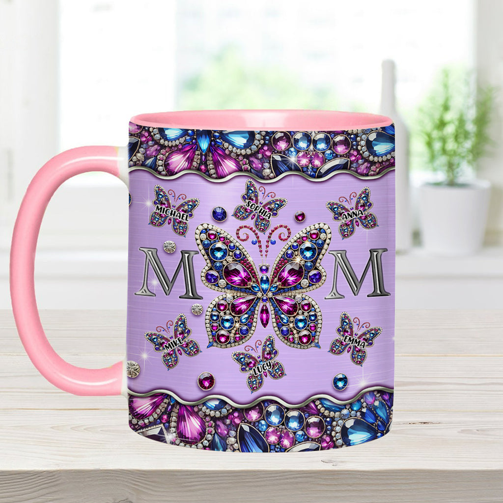 Mom And Children Butterflies - Personalized Mother Accent Mug