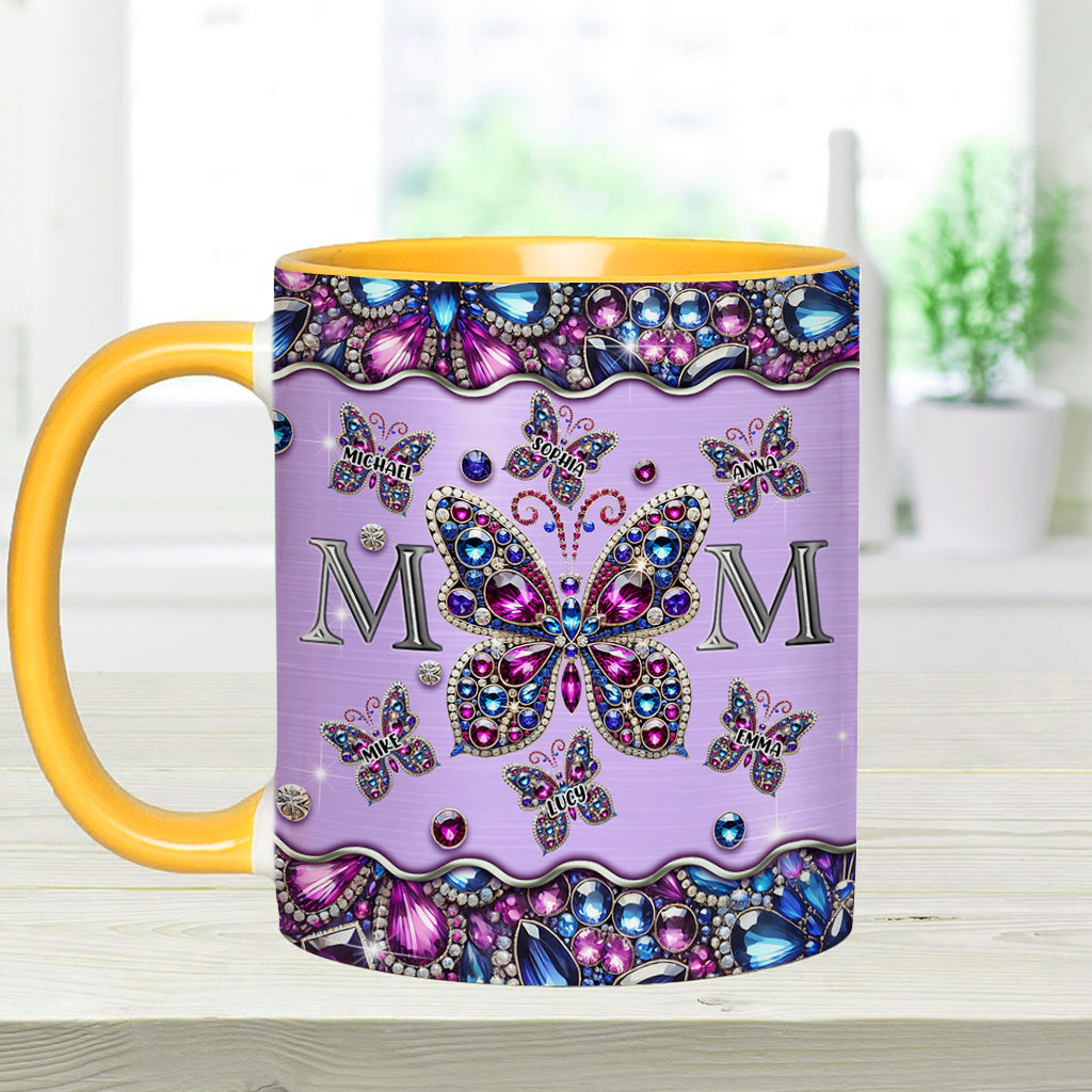 Mom And Children Butterflies - Personalized Mother Accent Mug