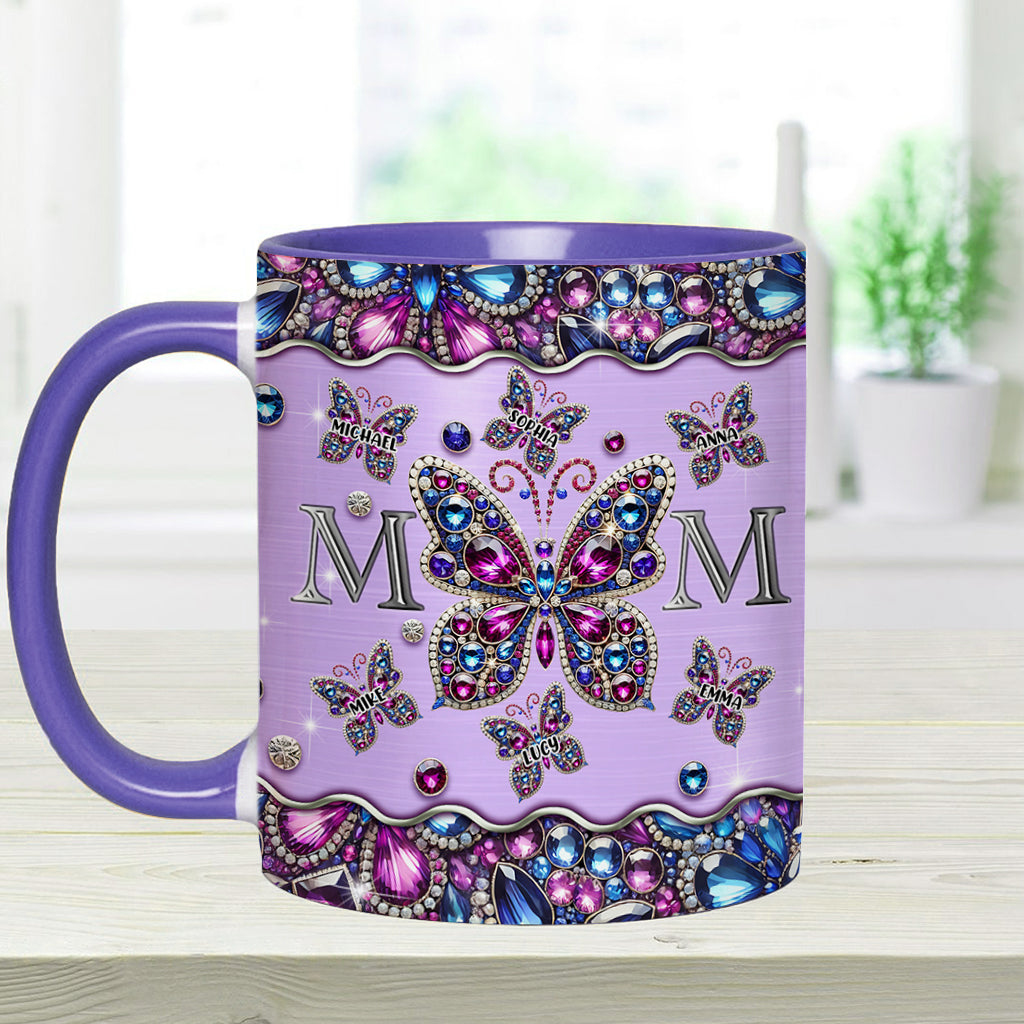 Mom And Children Butterflies - Personalized Mother Accent Mug
