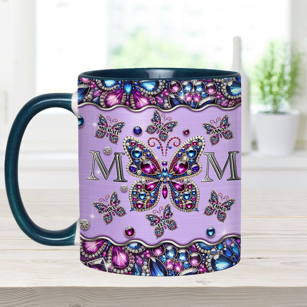 Mom And Children Butterflies - Personalized Mother Accent Mug