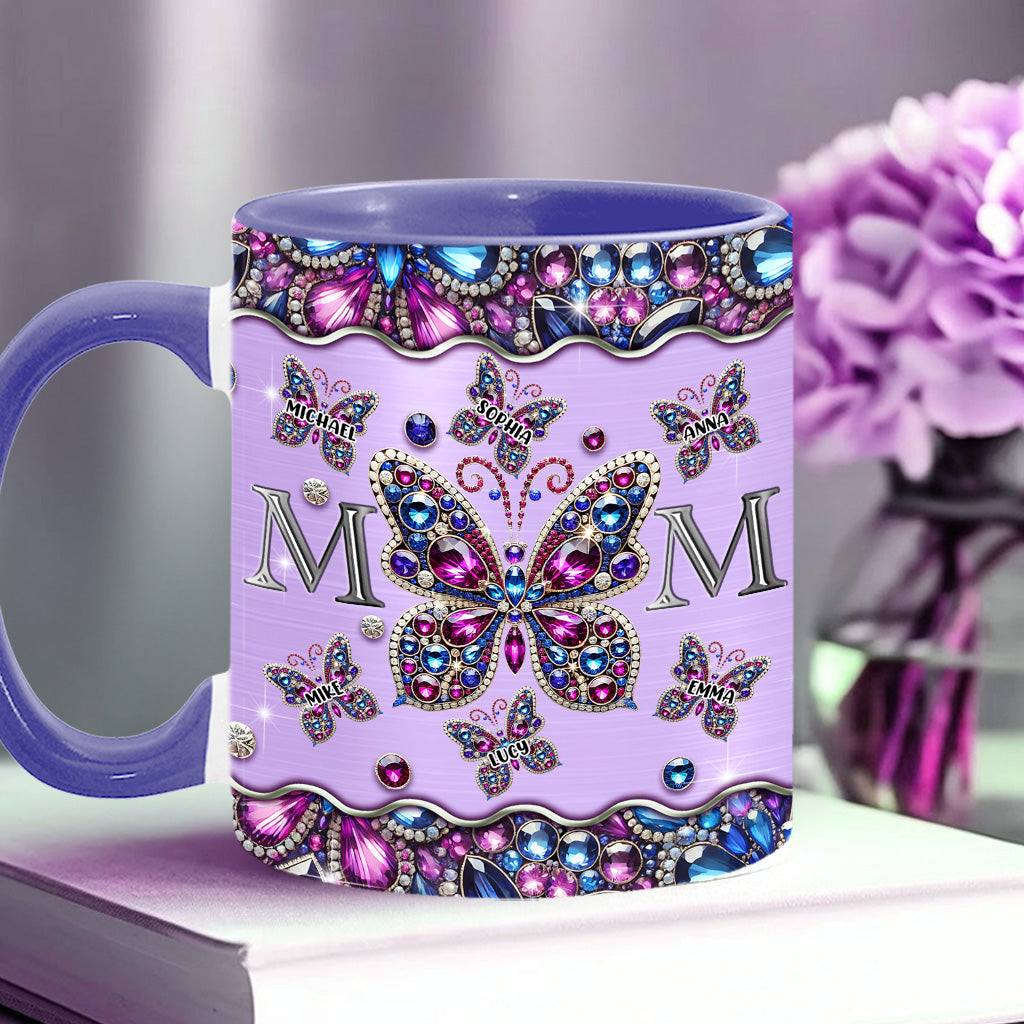 Mom And Children Butterflies - Personalized Mother Accent Mug
