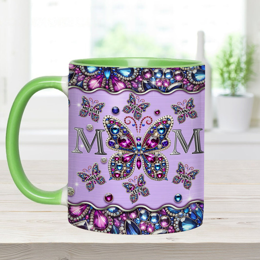 Mom And Children Butterflies - Personalized Mother Accent Mug