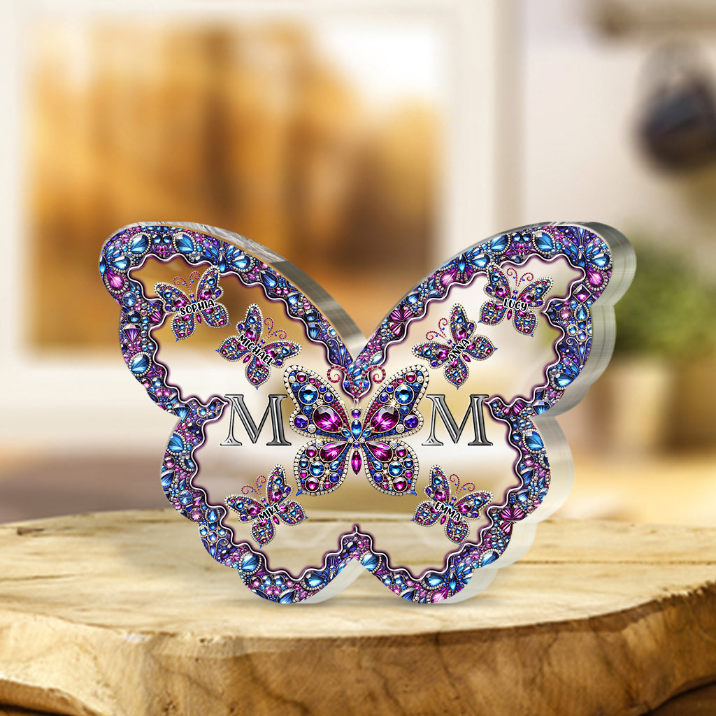 Mom And Children Butterflies - Personalized Mother Custom Shaped Acrylic Plaque