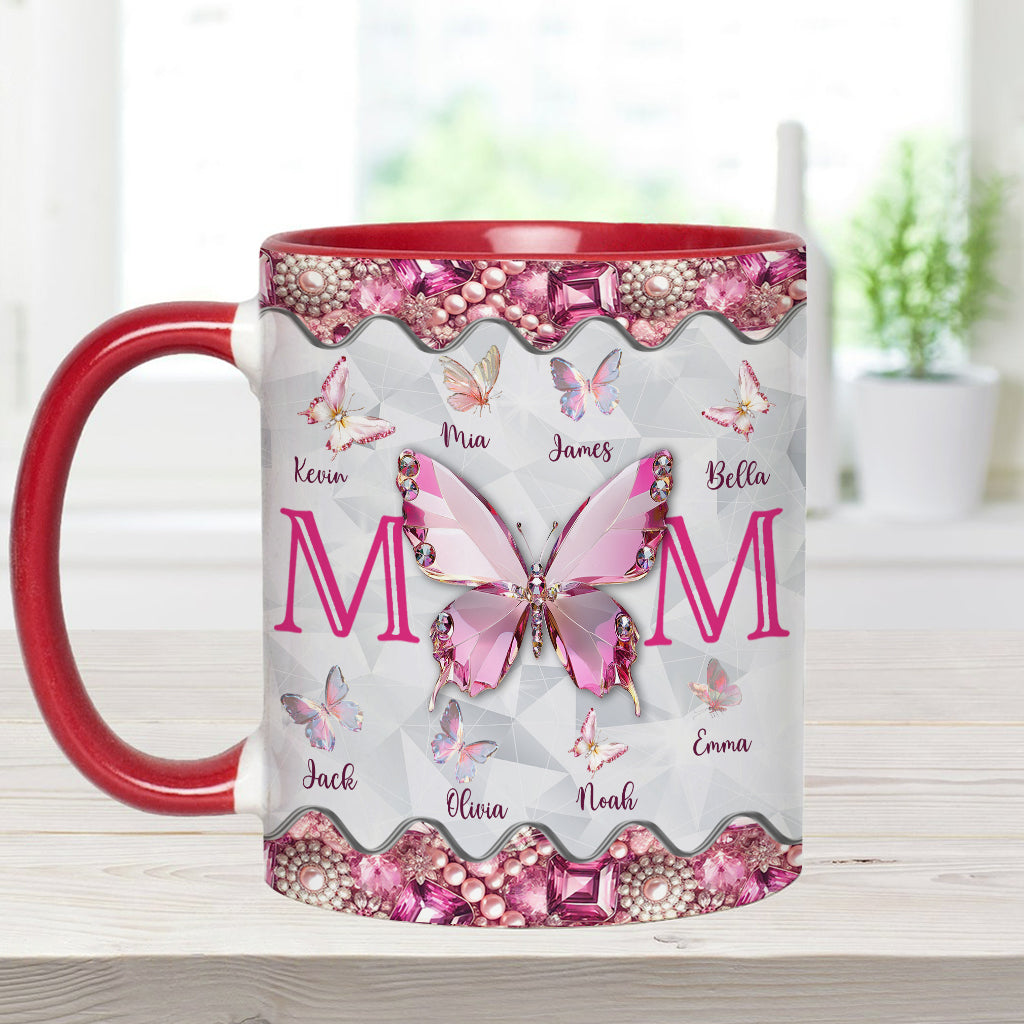 Mom And Children Butterflies - Personalized Mother Accent Mug