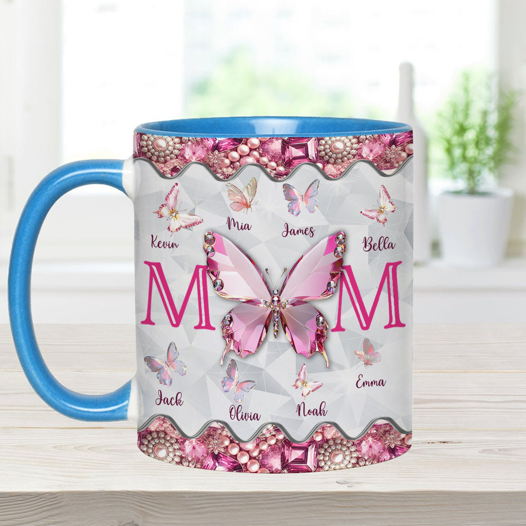 Mom And Children Butterflies - Personalized Mother Accent Mug
