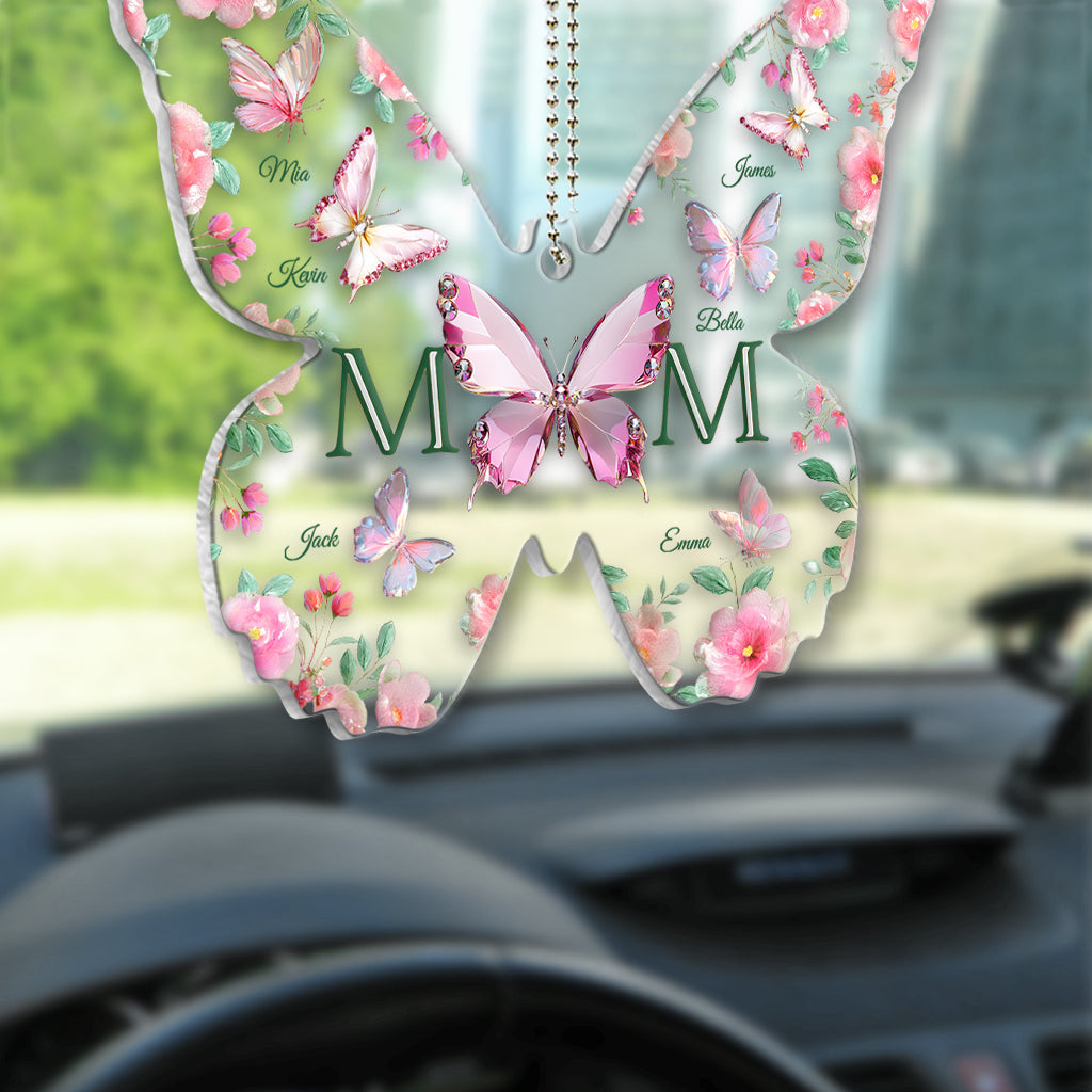 Mom And Children Butterflies - Personalized Mother Transparent Car Ornament