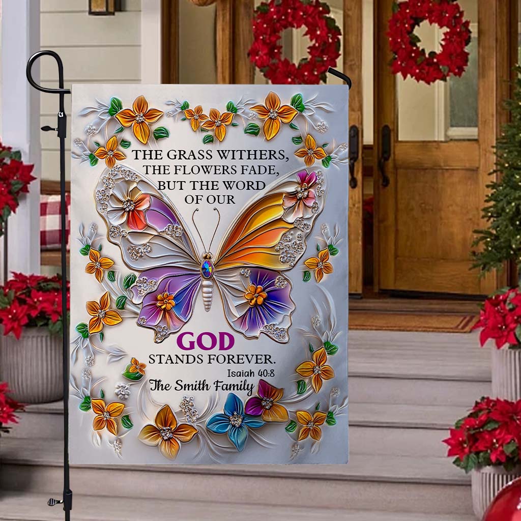 Das Wort unseres Gottes bleibt ewig – personalisierte christliche Hausflagge