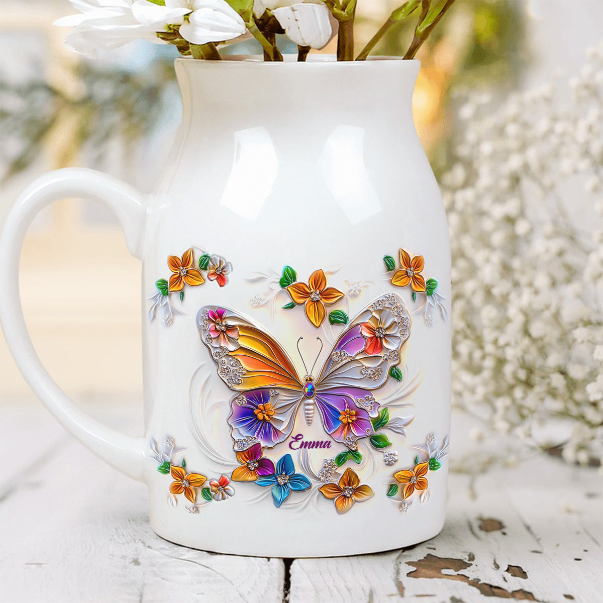 Atemberaubende Schmetterlings-, Libellen- und Kolibri-Vase – personalisierte Schmetterlings-Keramikvase