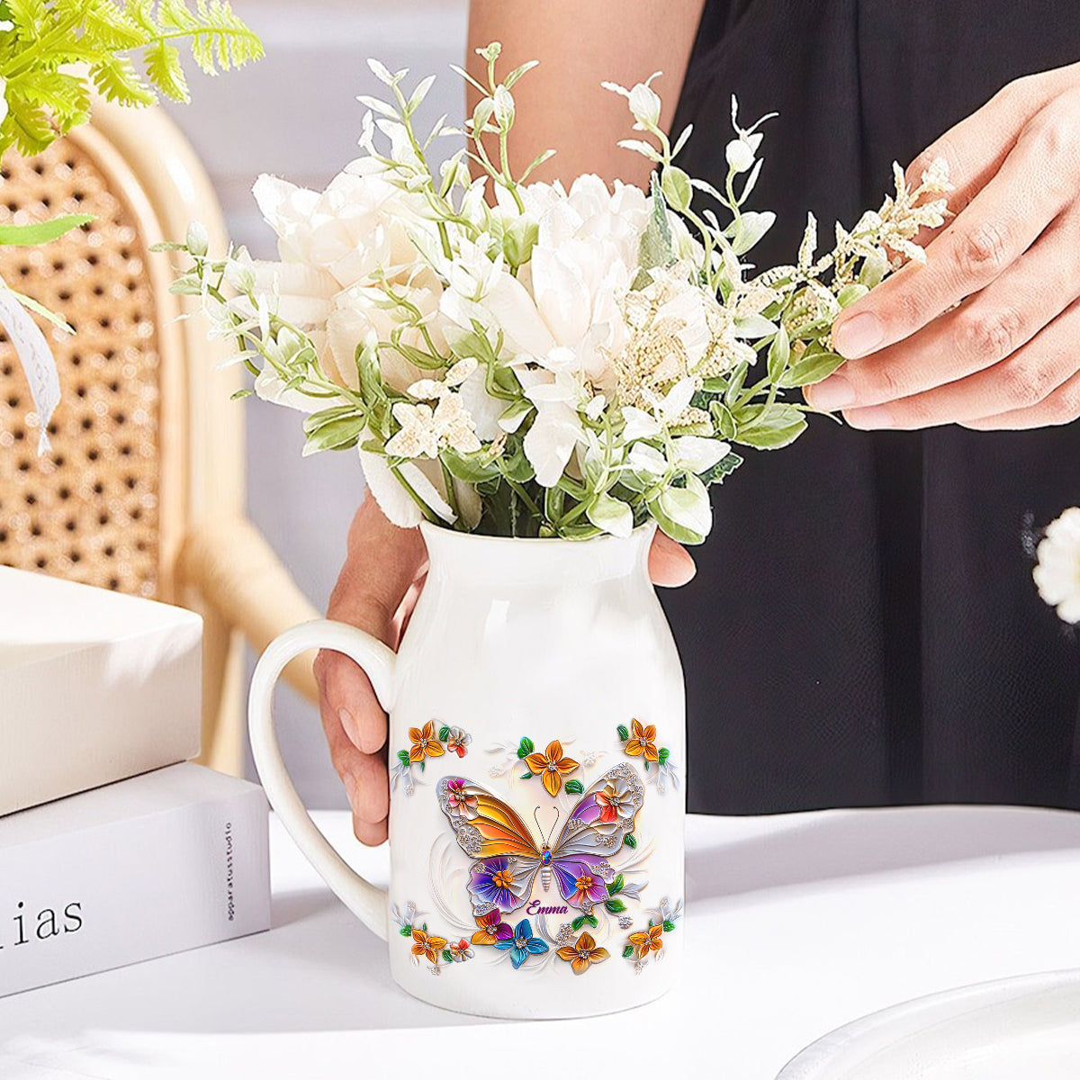 Atemberaubende Schmetterlings-, Libellen- und Kolibri-Vase – personalisierte Schmetterlings-Keramikvase