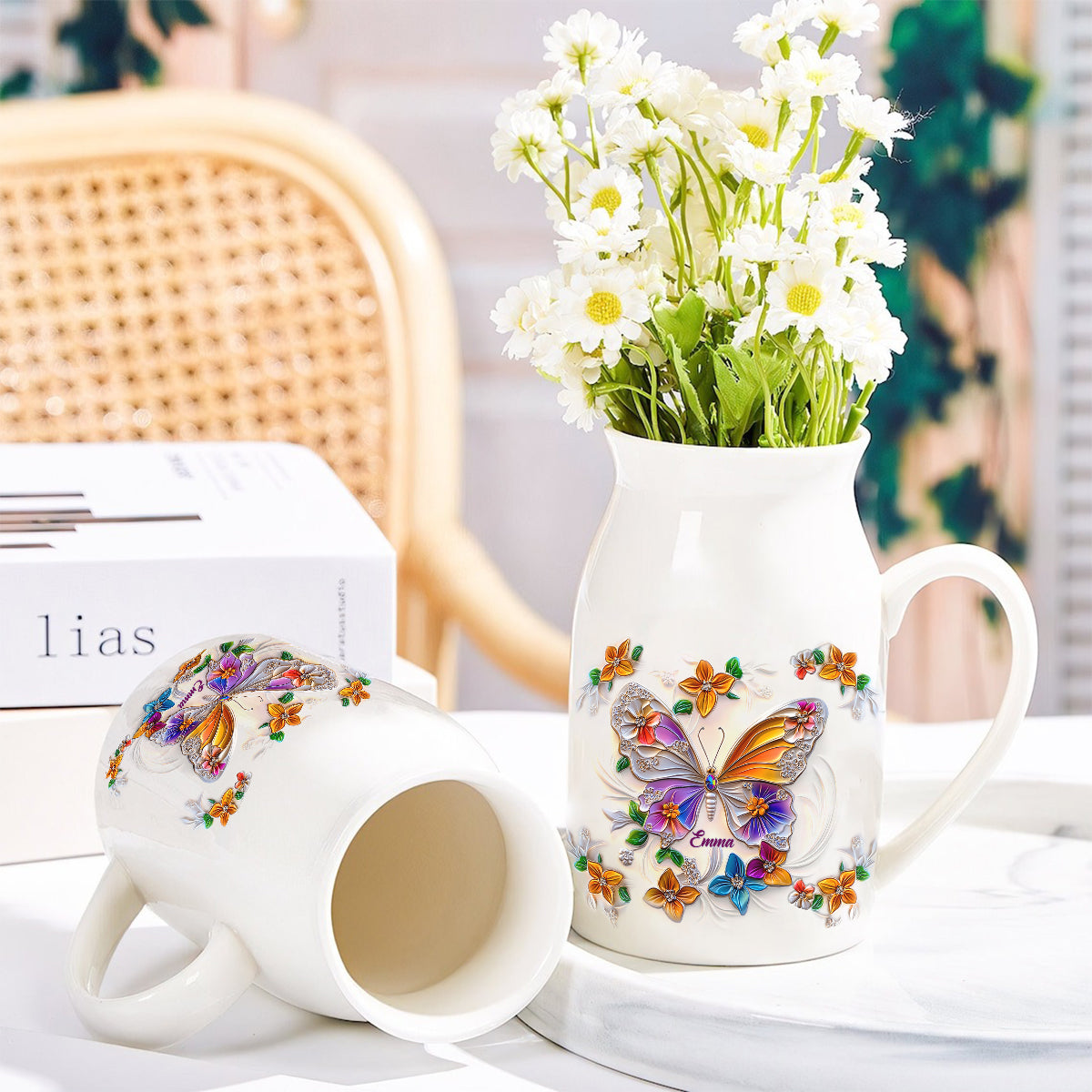 Atemberaubende Schmetterlings-, Libellen- und Kolibri-Vase – personalisierte Schmetterlings-Keramikvase