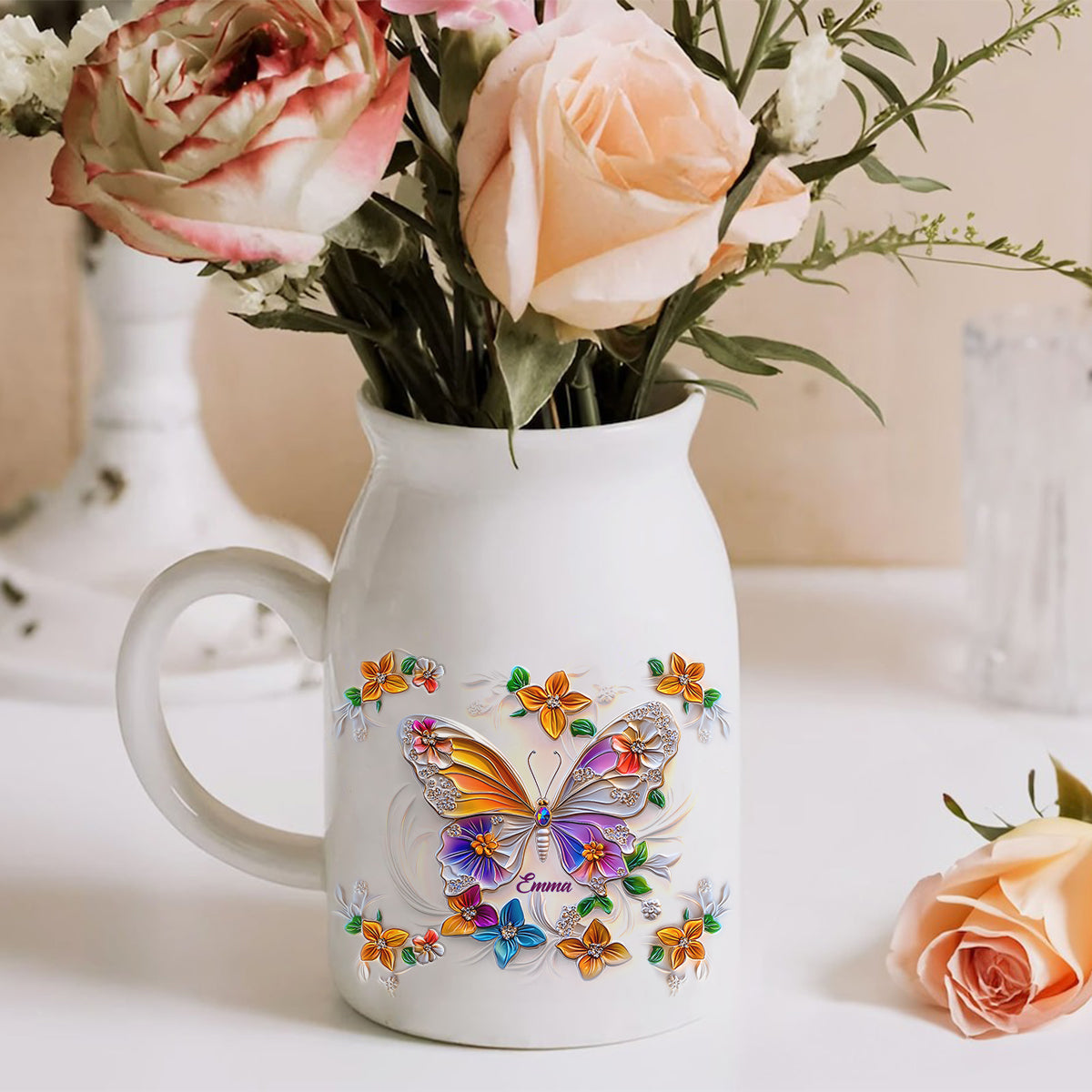 Atemberaubende Schmetterlings-, Libellen- und Kolibri-Vase – personalisierte Schmetterlings-Keramikvase
