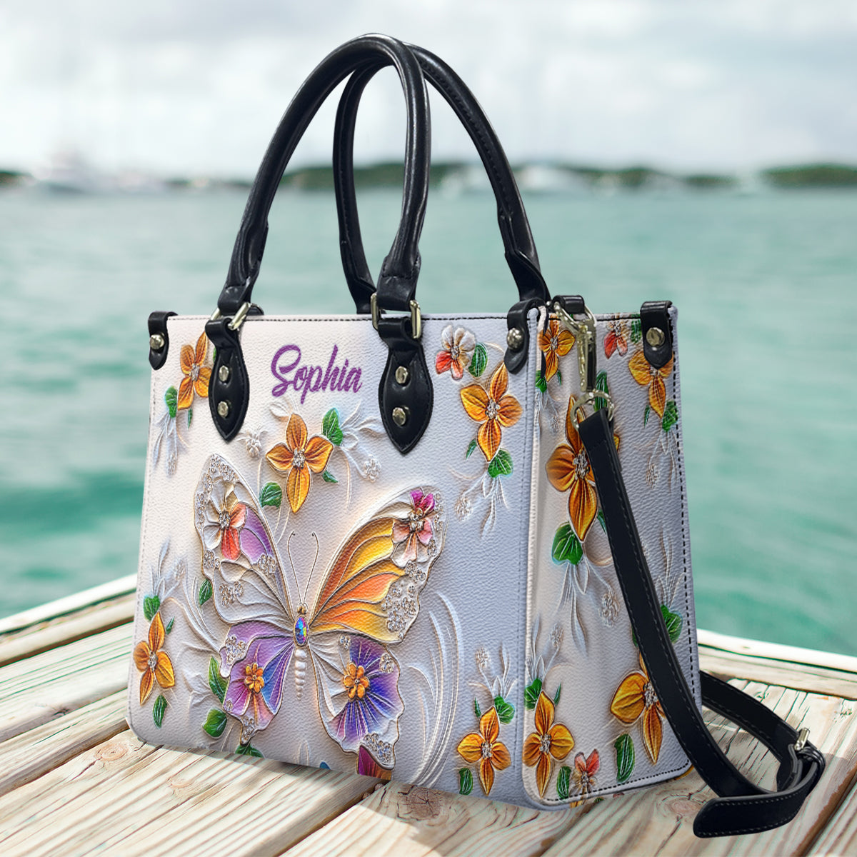 Atemberaubender Schmetterling – personalisierte Schmetterlings-Lederhandtasche