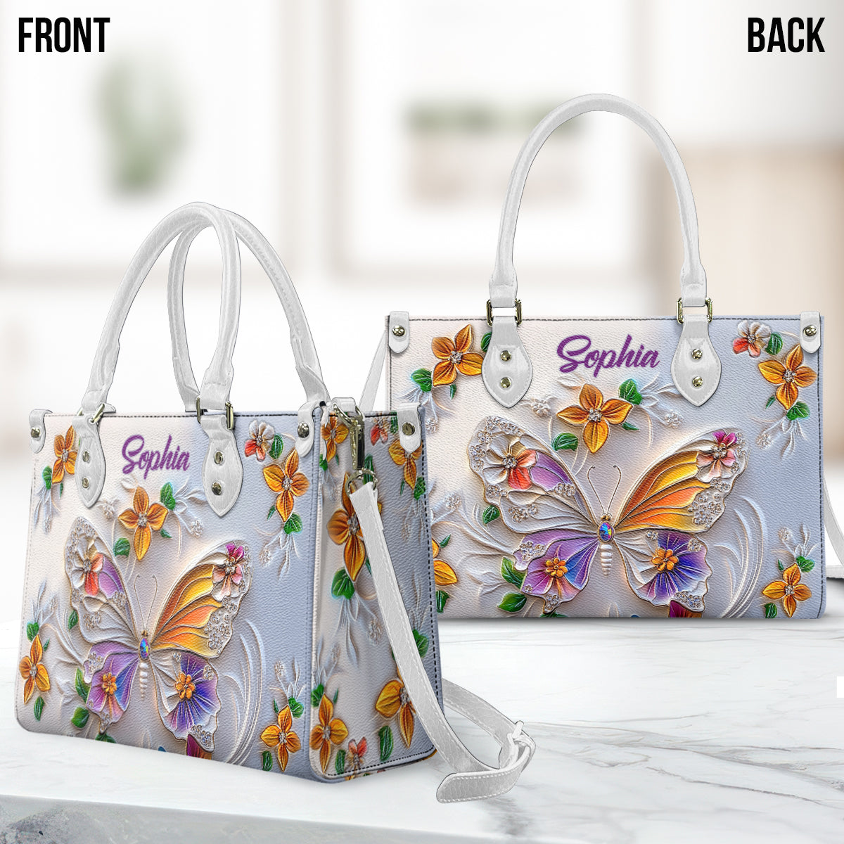 Atemberaubender Schmetterling – personalisierte Schmetterlings-Lederhandtasche