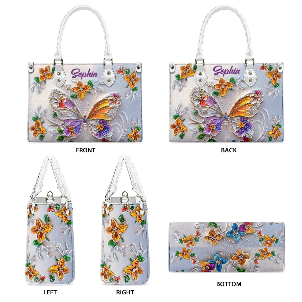 Atemberaubender Schmetterling – personalisierte Schmetterlings-Lederhandtasche