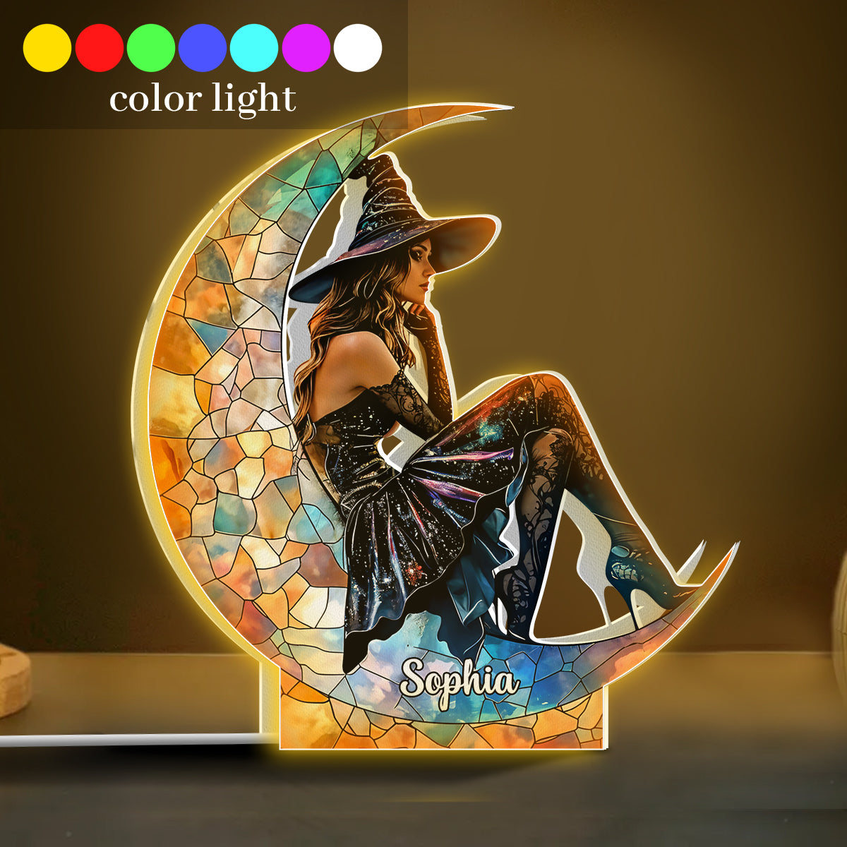 On The Moon - Personalized Witch Shaped Light Box