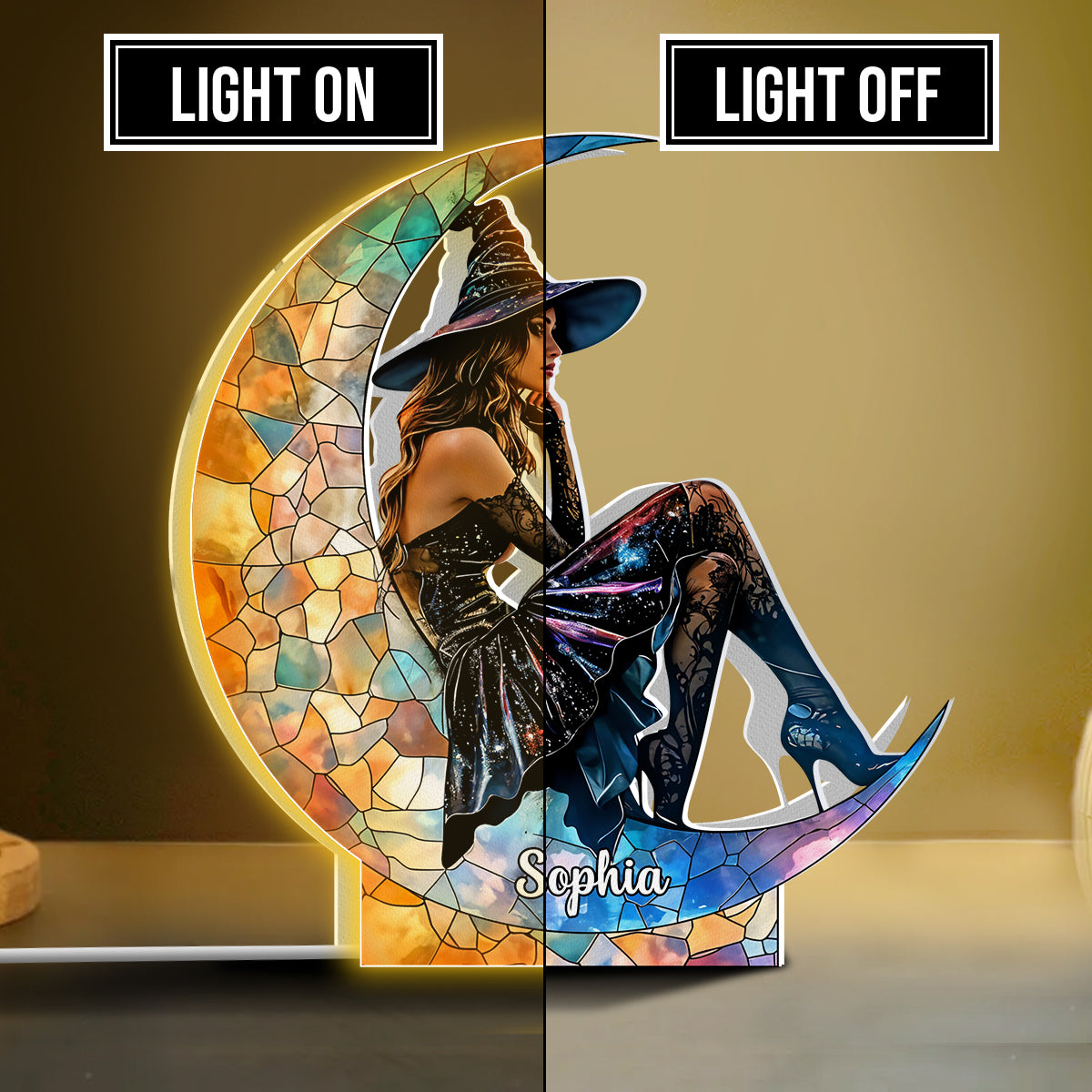 On The Moon - Personalized Witch Shaped Light Box