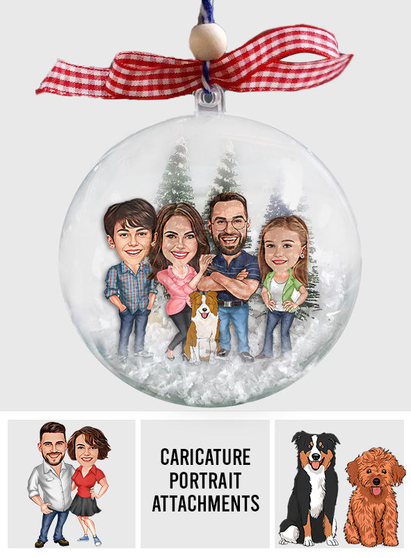 Lustiges Karikaturporträt – personalisierte Schneekugel-Familienornamente