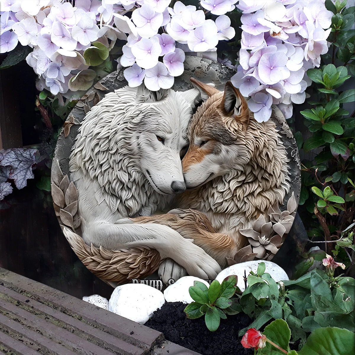 Wolfspaar – Personalisierter runder Wolfsstein