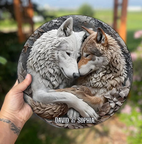 Wolfspaar – Personalisierter runder Wolfsstein