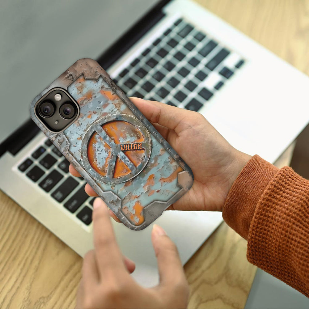 Liebe und Frieden – Personalisierte Handyhülle im Hippie-Stil mit Vollprint
