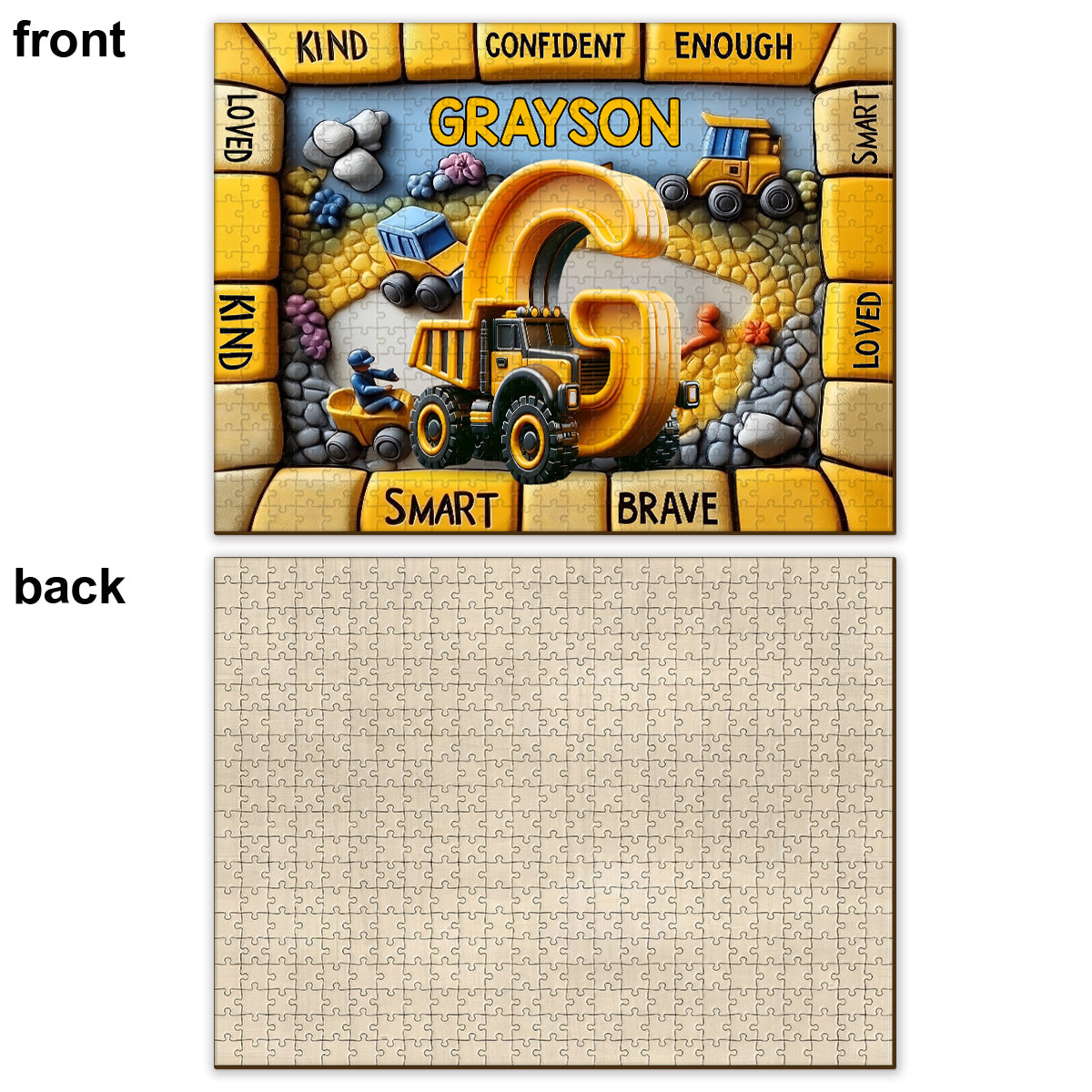 Lettre sur le thème des engins de chantier - Puzzle personnalisé pour enfants