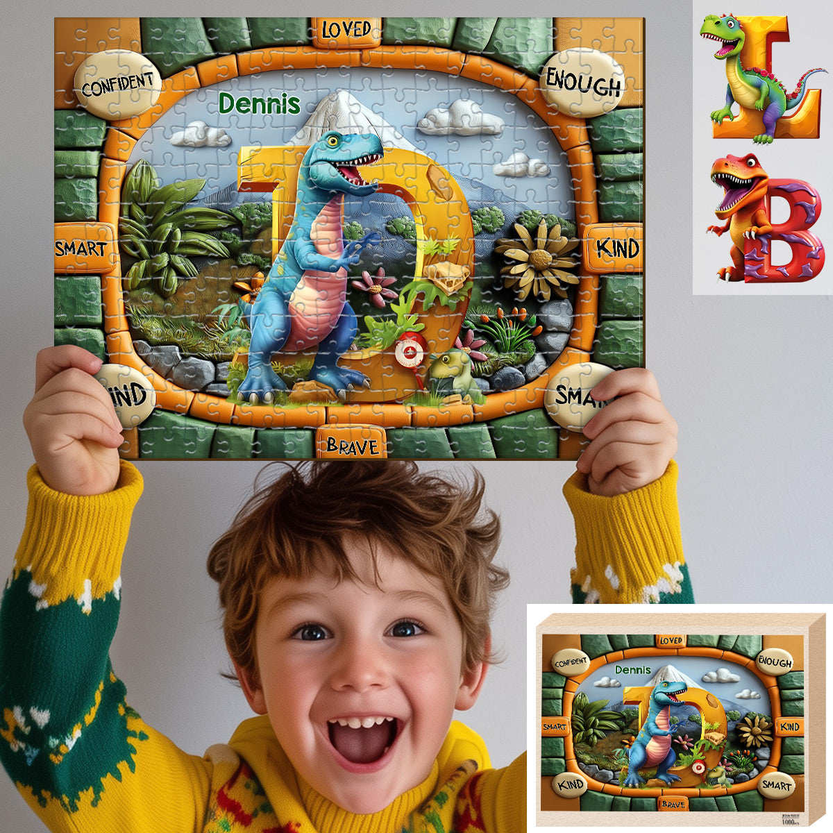 Dinosaurier-Briefgeschenk für Enkelkinder – personalisiertes Kinderpuzzle