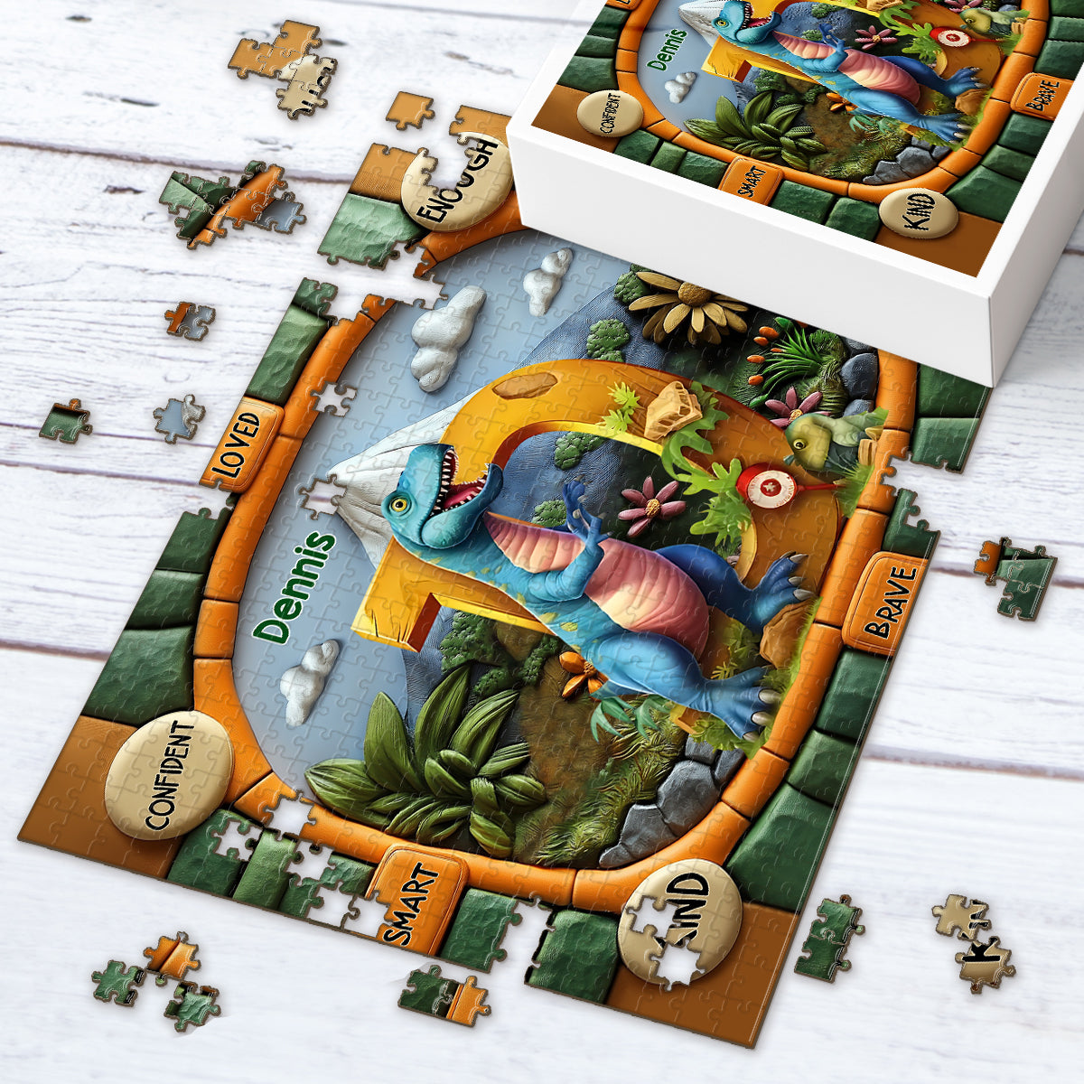 Dinosaurier-Briefgeschenk für Enkelkinder – personalisiertes Kinderpuzzle