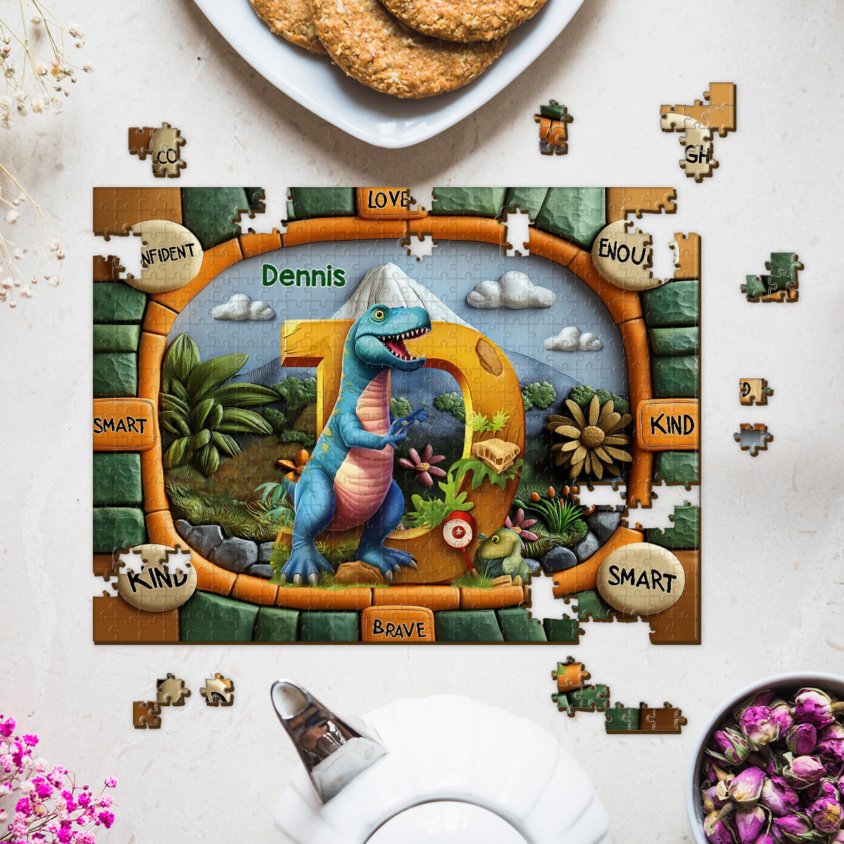 Dinosaurier-Briefgeschenk für Enkelkinder – personalisiertes Kinderpuzzle