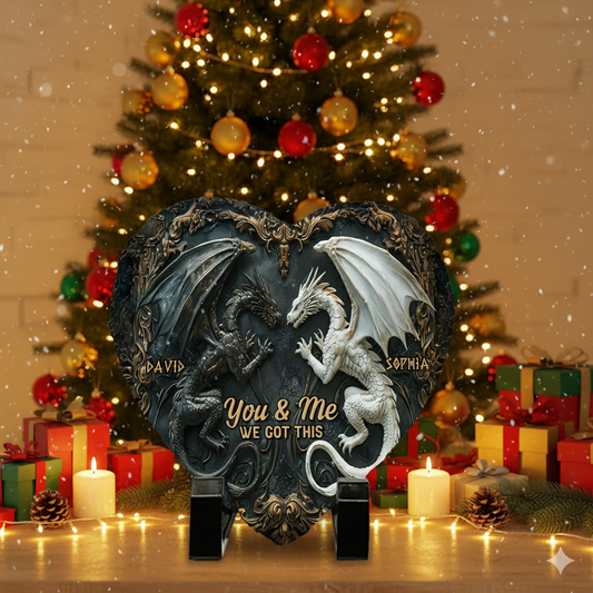„Du und ich, wir schaffen das“ – Personalisierter Drachenherz-Stein, perfektes Weihnachtsgeschenk für Paare