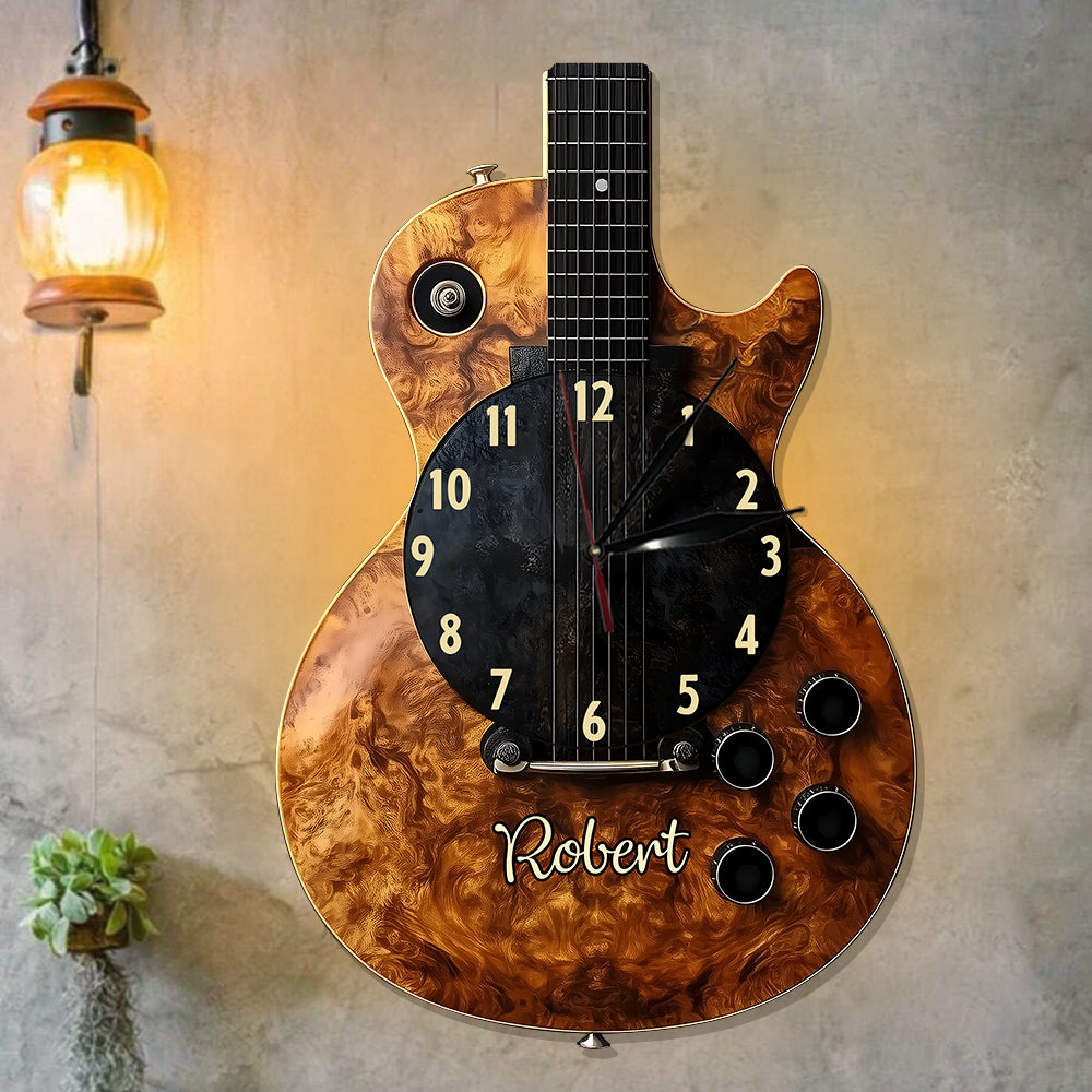L'heure de la musique - Horloge murale lumineuse LED personnalisée en forme de guitare