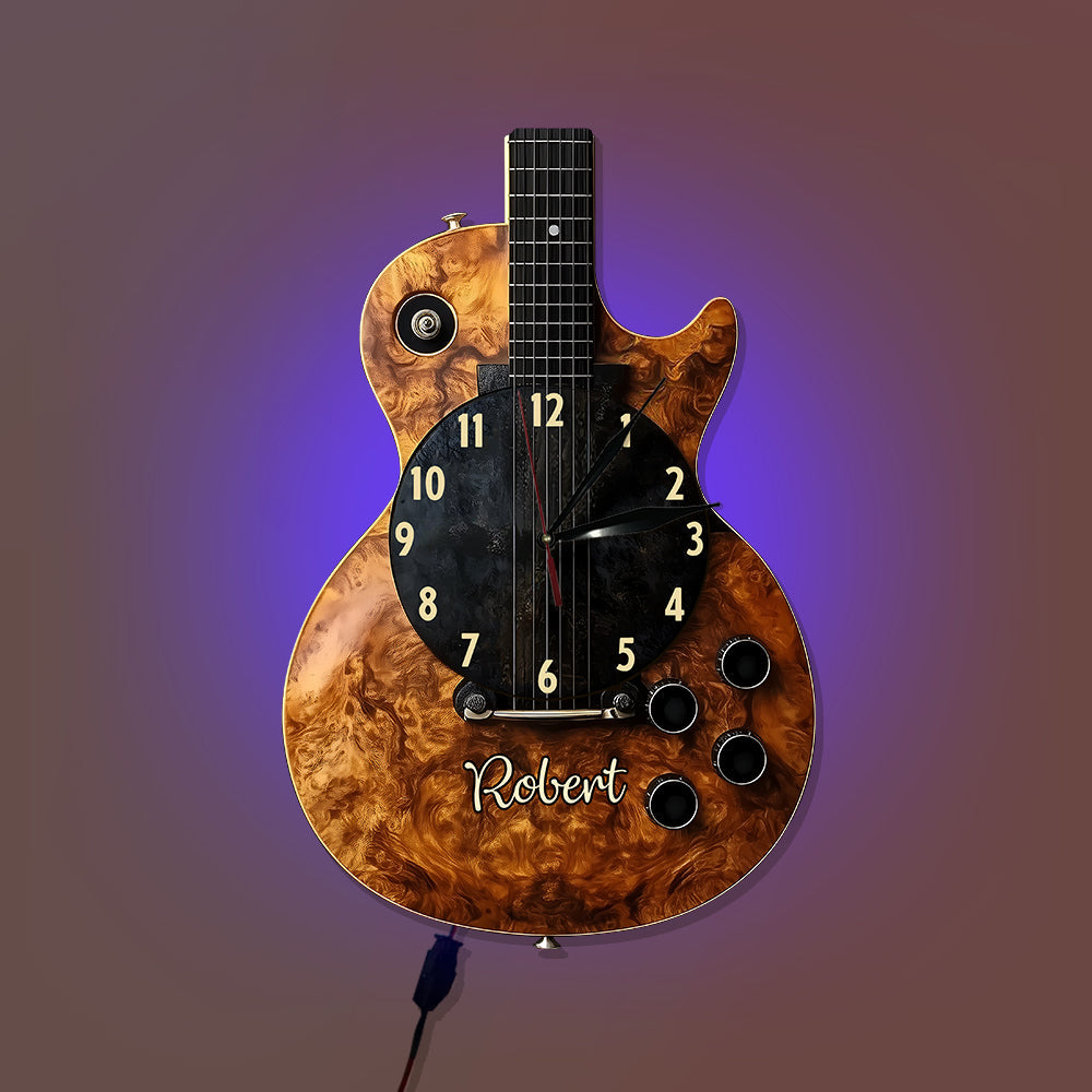 L'heure de la musique - Horloge murale lumineuse LED personnalisée en forme de guitare