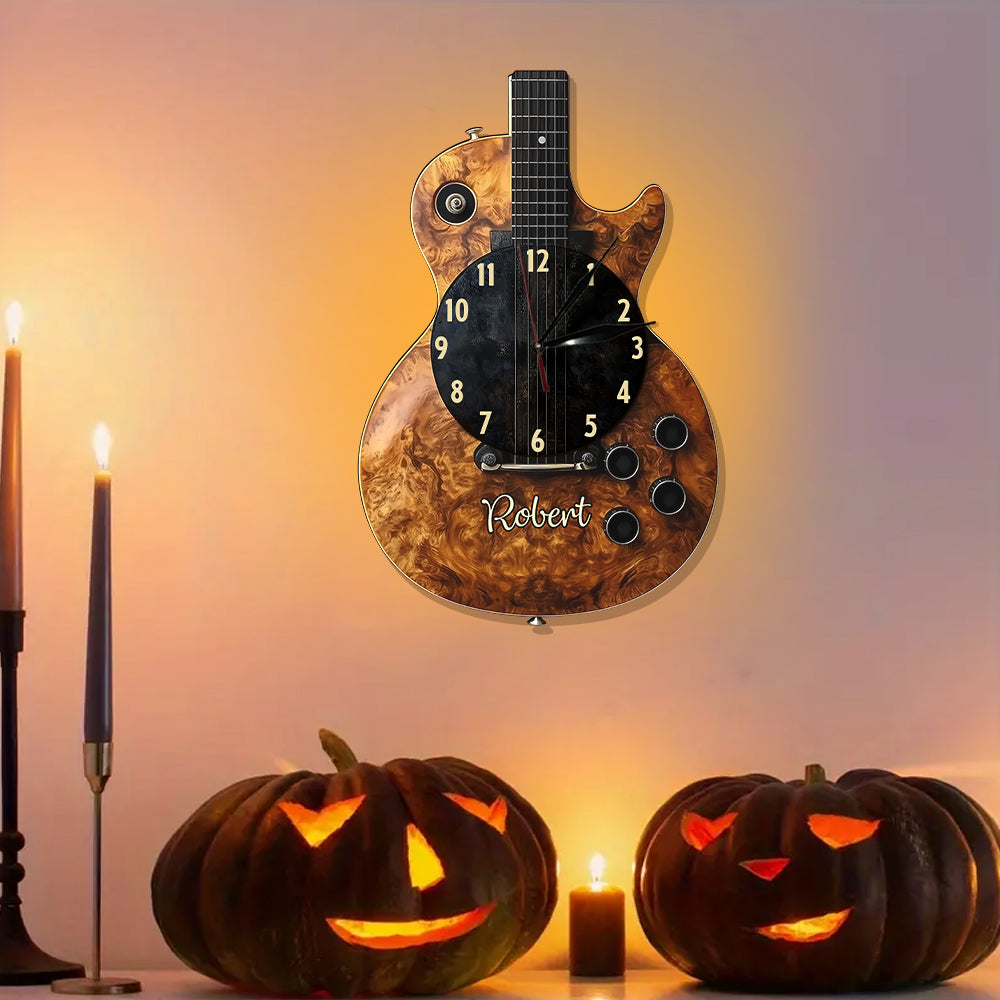 L'heure de la musique - Horloge murale lumineuse LED personnalisée en forme de guitare