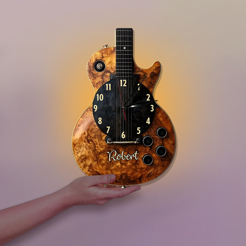 L'heure de la musique - Horloge murale lumineuse LED personnalisée en forme de guitare