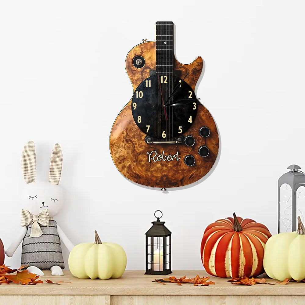 L'heure de la musique - Horloge murale lumineuse LED personnalisée en forme de guitare