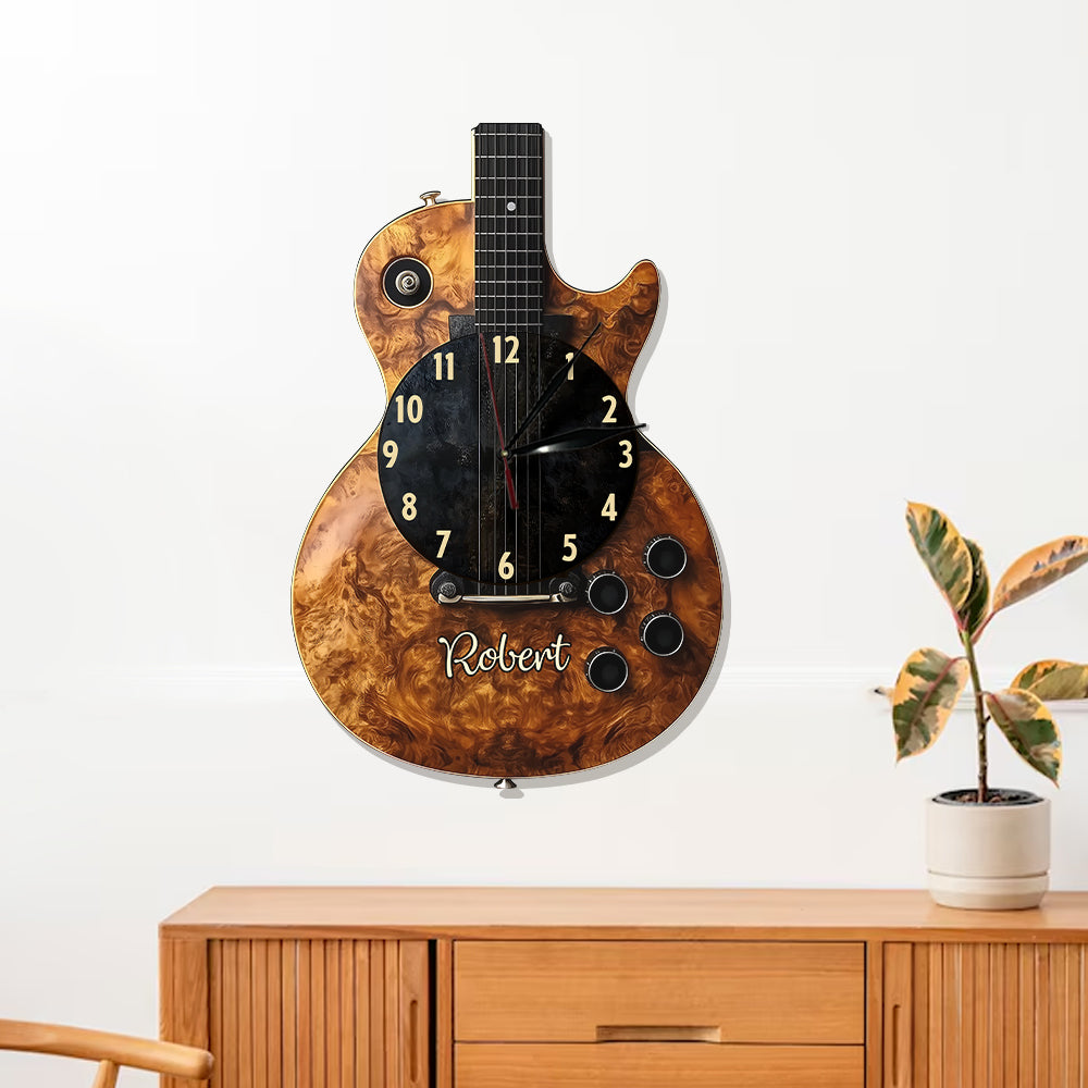 L'heure de la musique - Horloge murale lumineuse LED personnalisée en forme de guitare