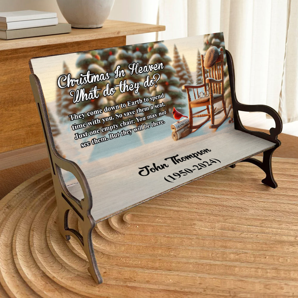 Christmas In Heaven - Personalized Memorial Wooden Bench