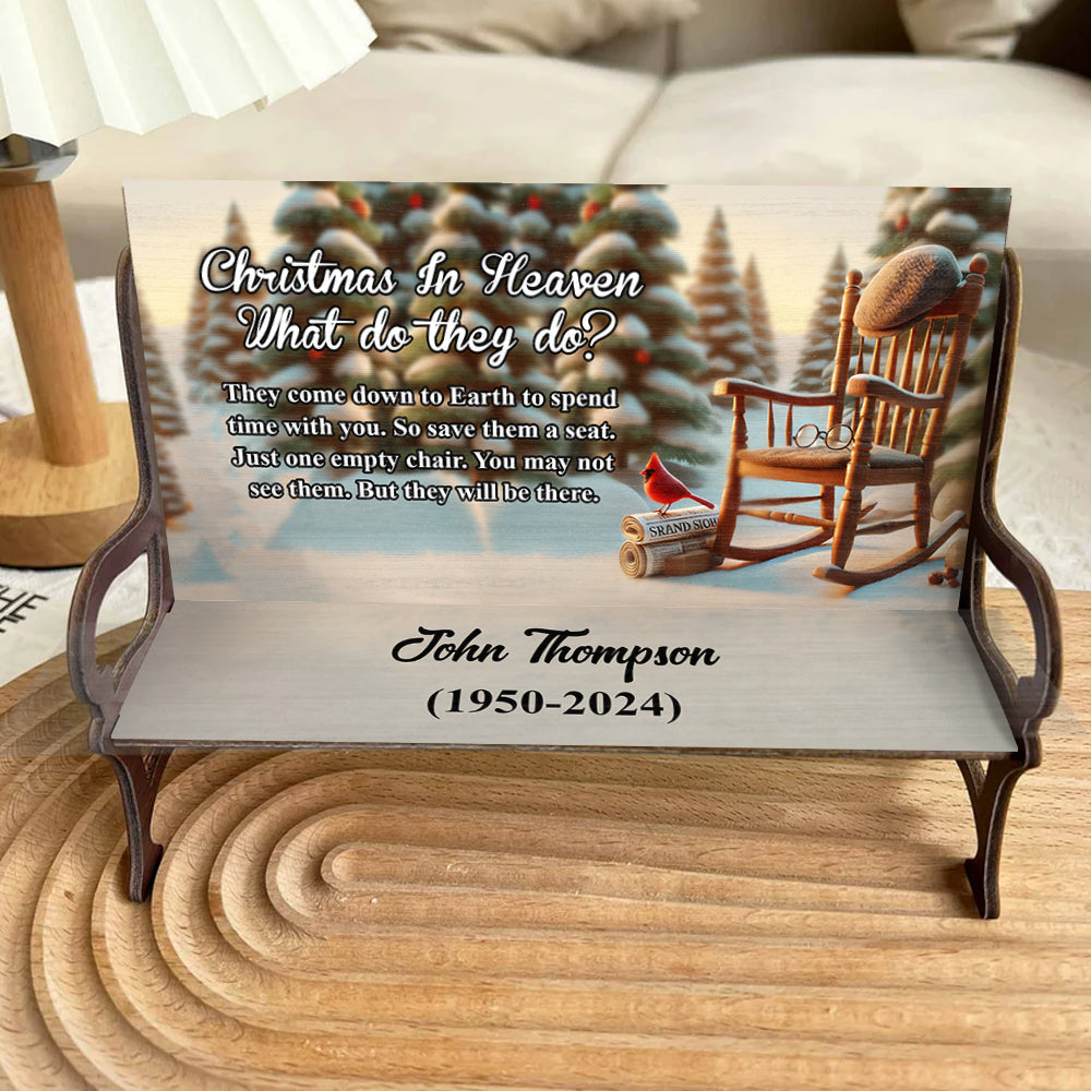 Christmas In Heaven - Personalized Memorial Wooden Bench