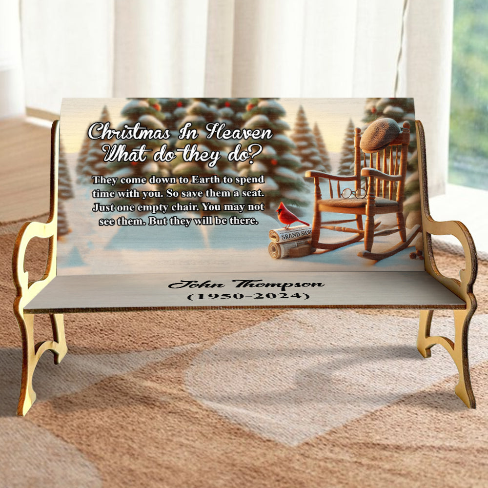 Christmas In Heaven - Personalized Memorial Wooden Bench