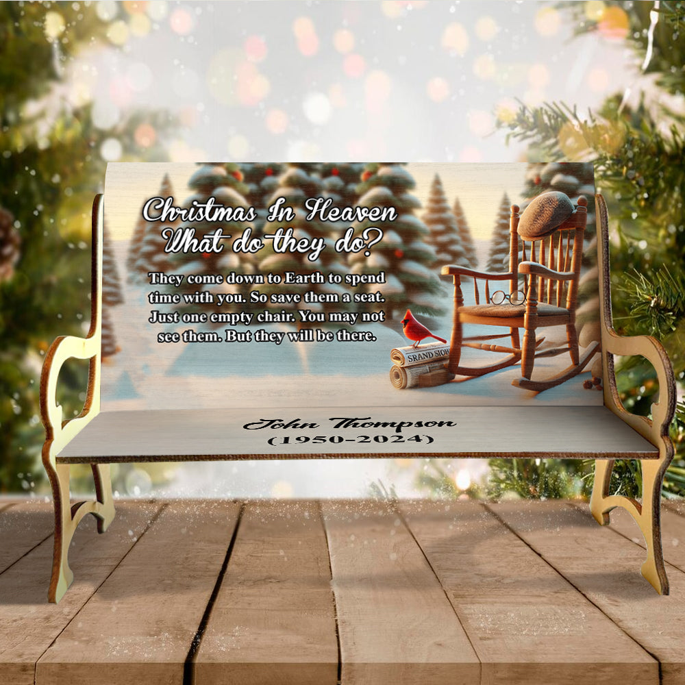 Christmas In Heaven - Personalized Memorial Wooden Bench